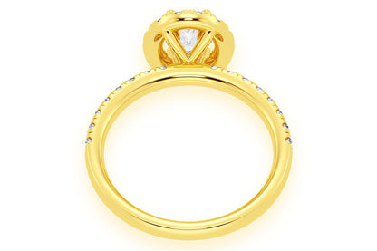 THAV - 0.75CT OVAL SOLITAIRE - SCALLOP HALO ONE ROW - DIAMOND ENGAGEMENT RING