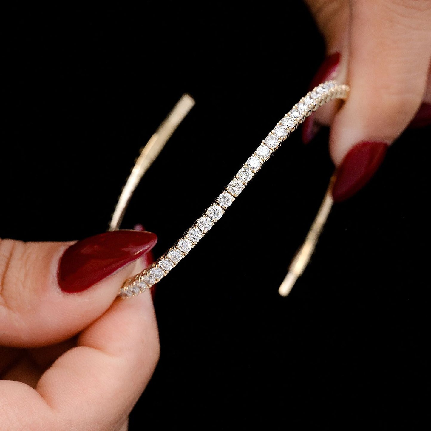 BRĂȚARĂ TENIS FLEXIBILĂ CU 5 PIELE, SET DIAMANTE, 2.00 CT, AUR MASIV DE 14K