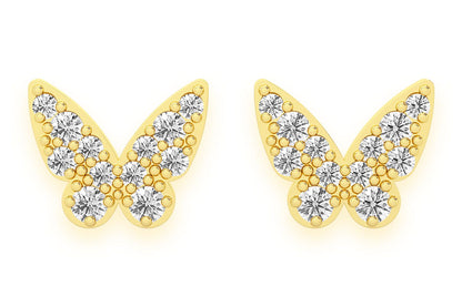 BUTTERFLY STUD DIAMOND EARRINGS 14K SOLID GOLD 0.15CTW