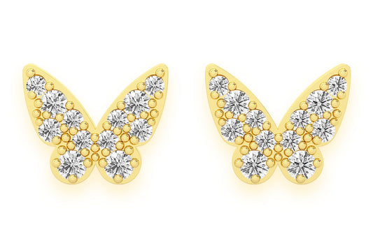 BUTTERFLY STUD DIAMOND EARRINGS 14K SOLID GOLD 0.15CTW