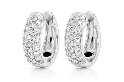 THREE ROW BUBBLY TAPERED HOOP DIAMOND EARRINGS 14K SOLID GOLD 0.82CTW