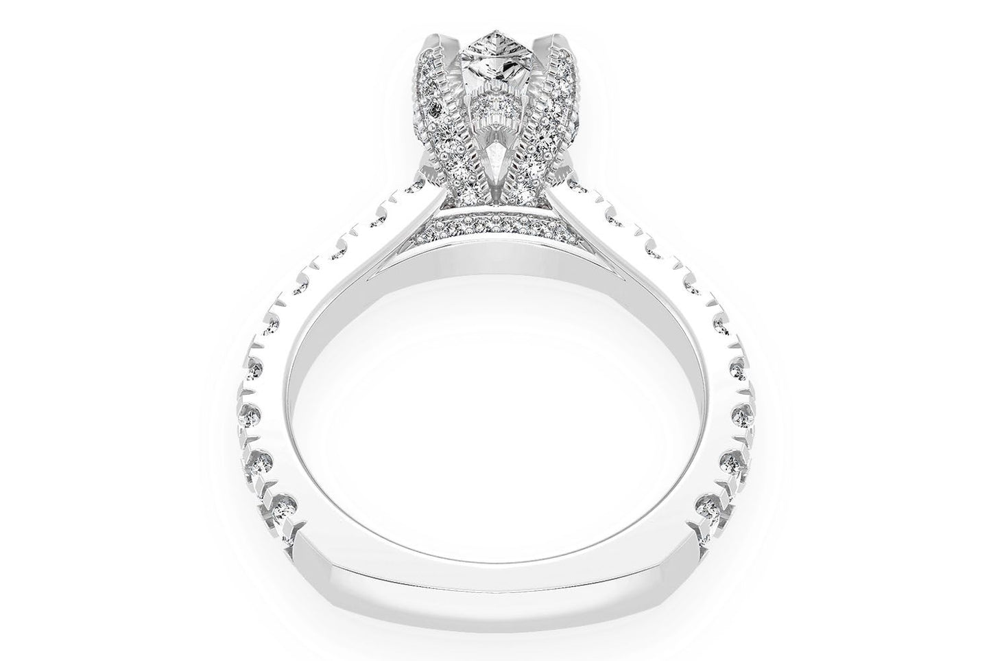 THINN - 2.00CT PEAR SOLITAIRE - SINGLE ROW SCALLOP - DIAMOND ENGAGEMENT RING