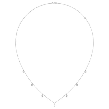 MARQUISE SHAPED DANGLING DIAMOND STATION NECKLACE 14K SOLID GOLD 0.12CTW