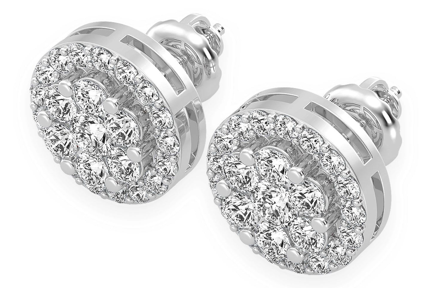 3.00CTW FLOWER HALO STUD DIAMOND EARRINGS 14K SOLID GOLD