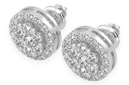 3.00CTW FLOWER HALO STUD DIAMOND EARRINGS 14K SOLID GOLD