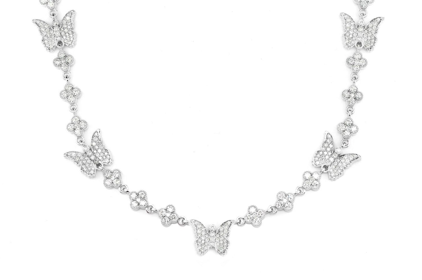 BUTTERFLY CLOVER DIAMOND STATION CHAIN 14K SOLID GOLD 7.20CTW