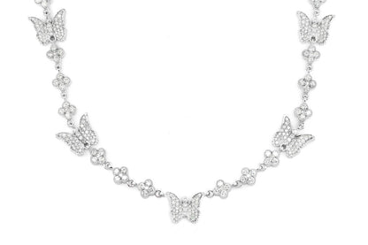 BUTTERFLY CLOVER DIAMOND STATION CHAIN 14K SOLID GOLD 7.20CTW