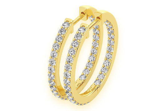 SMALL INSIDE-OUT HOOP DIAMOND EARRINGS 14K SOLID GOLD 1.75CTW
