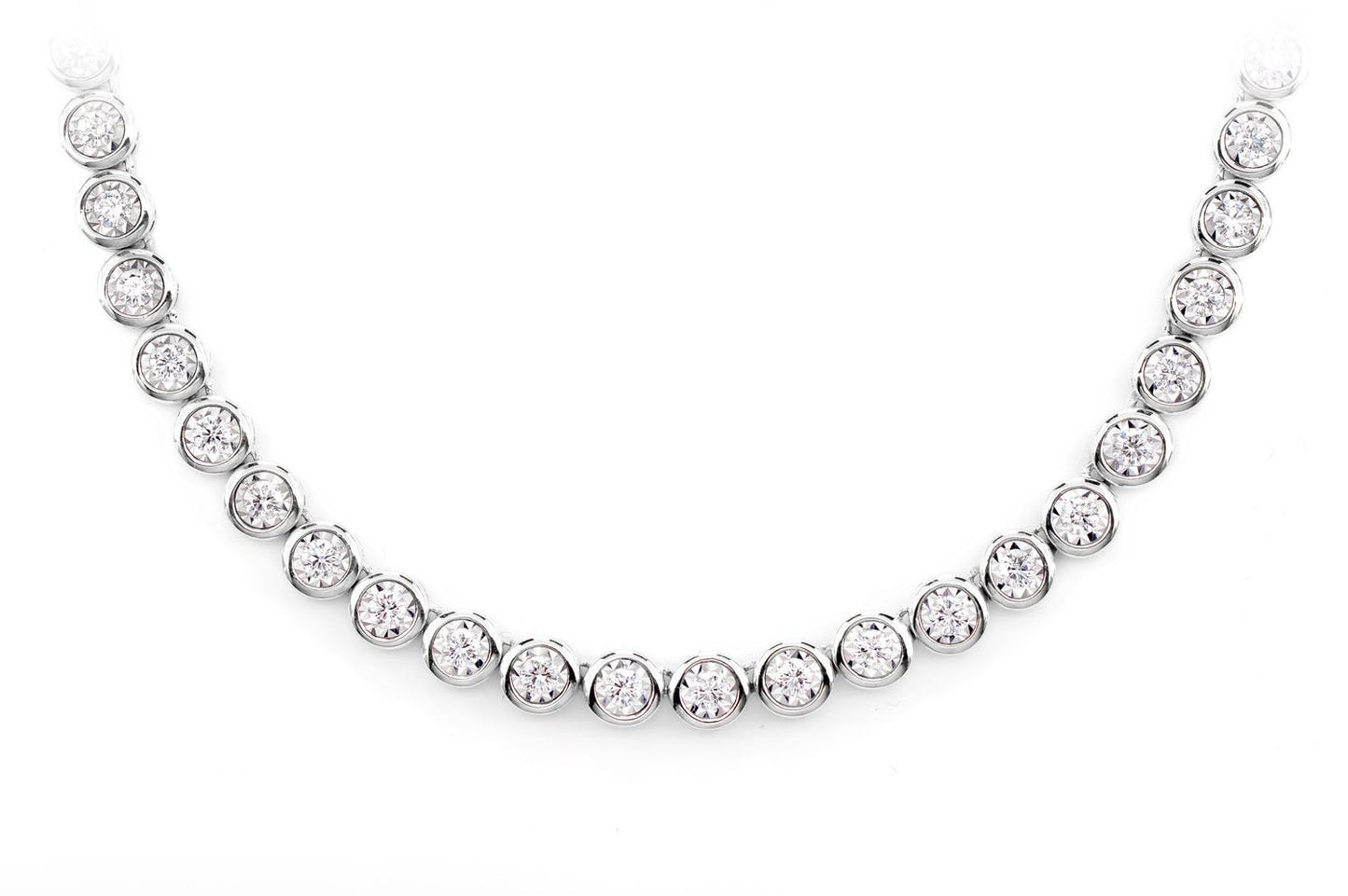 BEZEL SET MIRACLE DIAMOND TENNIS NECKLACE 14K SOLID GOLD 5.66CTW