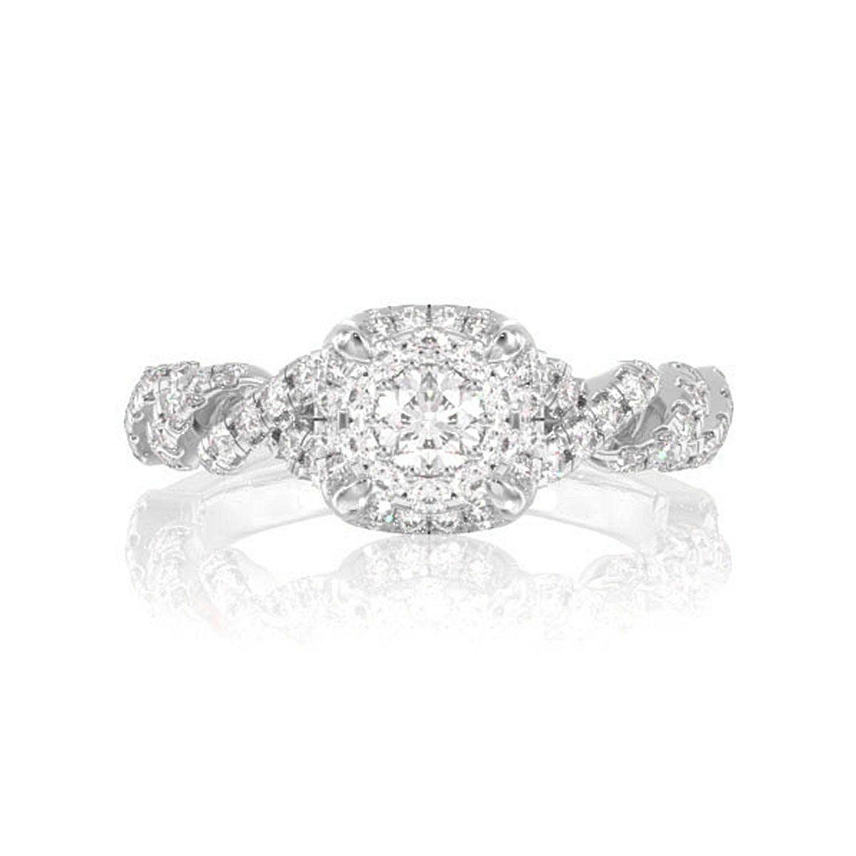 0.85CTW DOUBLE HALO CLAW TWIST DIAMOND ENGAGEMENT RING 14K SOLID GOLD