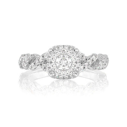 0.85CTW DOUBLE HALO CLAW TWIST DIAMOND ENGAGEMENT RING 14K SOLID GOLD