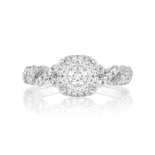 0.85CTW DOUBLE HALO CLAW TWIST DIAMOND ENGAGEMENT RING 14K SOLID GOLD