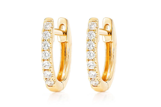 ONE ROW OVAL HOOP EARRINGS 14K SOLID GOLD 0.15CTW