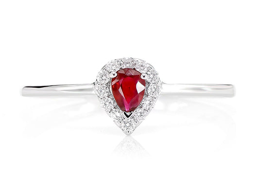 INEL DE LOGODNĂ CU RUBIN ȘI DIAMANTE ÎN FORMĂ DE PARĂ - 100% NATURAL - AUR MASIV DE 14K - 0.08CT