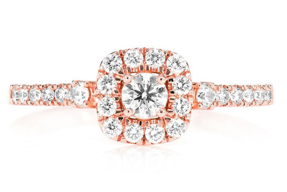 SINGLE BAND DIAMOND HALO ENGAGEMENT RING - 14K SOLID GOLD - 1.00CTW