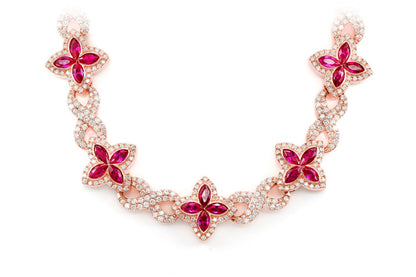 RUBY DIAMOND MARQUISE FLOWER INFINITY LINK NECKLACE SOLID GOLD 33.75CTW