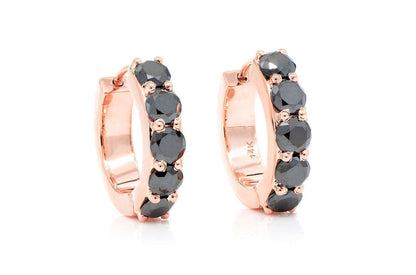 BLACK DIAMOND HOOP EARRINGS 14K SOLID GOLD 1.00CTW