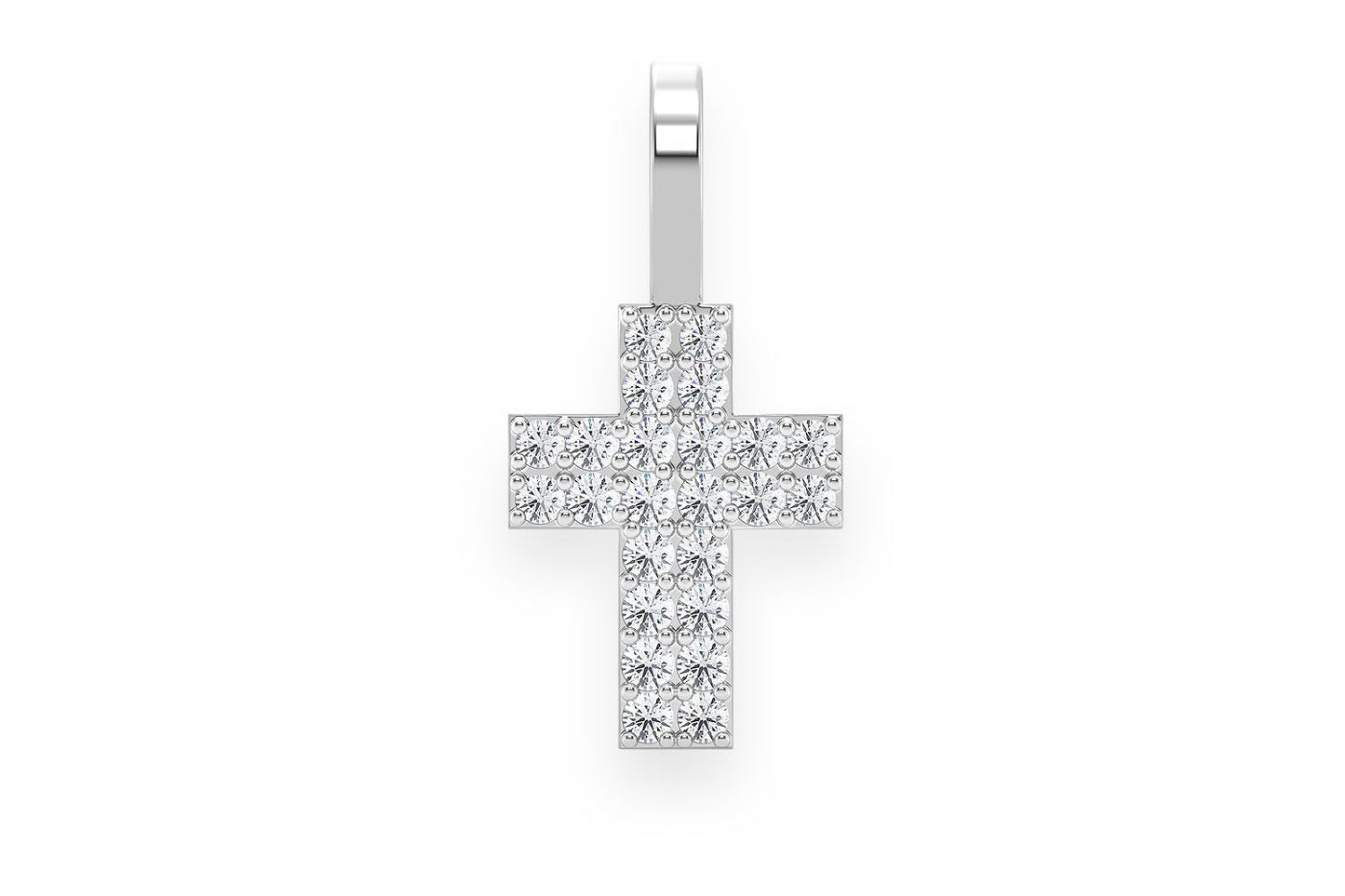 TWO ROW CROSS DIAMOND PENDANT 14K SOLID GOLD 0.25CTW