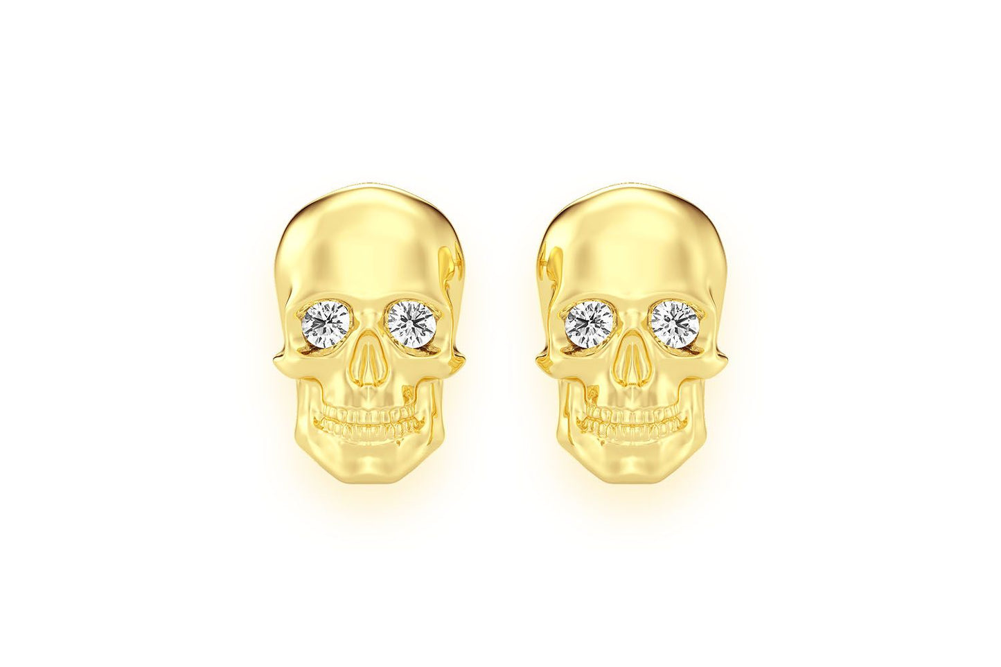 SKULL DIAMOND STUD EARRINGS 14K SOLID GOLD 0.10CTW