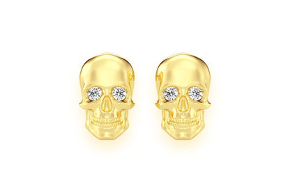 SKULL DIAMOND STUD EARRINGS 14K SOLID GOLD 0.10CTW