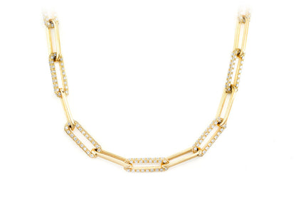 ALTERNATING ELONGATED DIAMOND ROLO LINK 18" NECKLACE 14K SOLID GOLD 5.35CTW