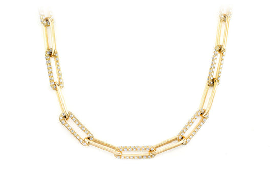 ALTERNATING ELONGATED DIAMOND ROLO LINK 18" NECKLACE 14K SOLID GOLD 5.35CTW