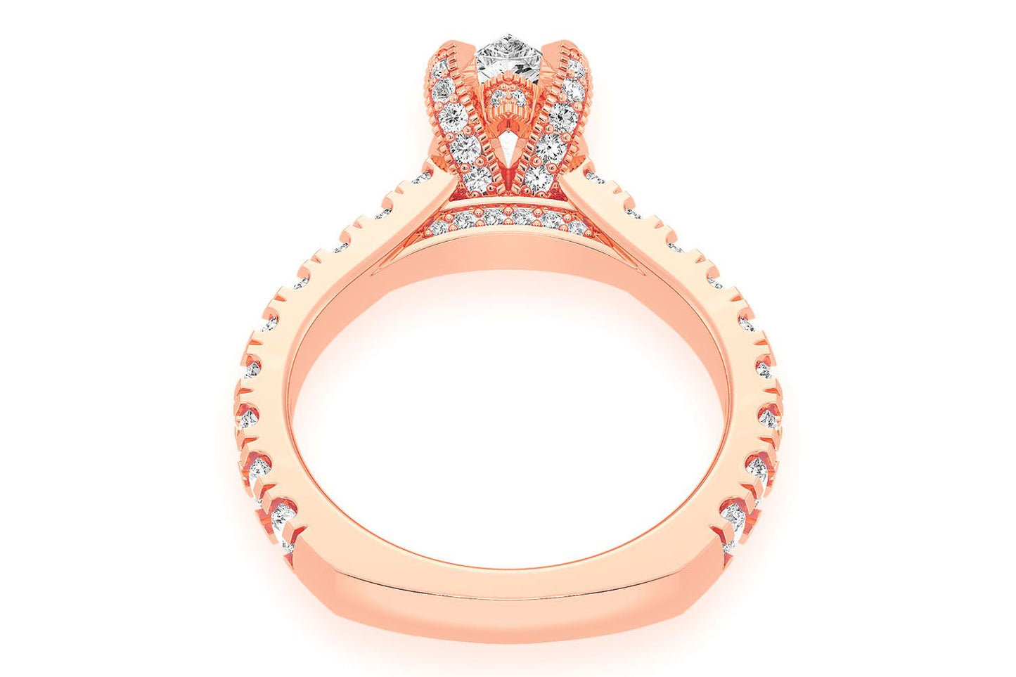 THINN - 1.00CT PEAR SOLITAIRE - SINGLE ROW SCALLOP - DIAMOND ENGAGEMENT RING
