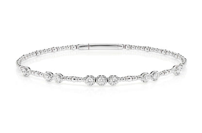 GRADUATED BEADED FLEX DIAMOND BANGLE BRACELET 14K SOLID GOLD 0.60CTW