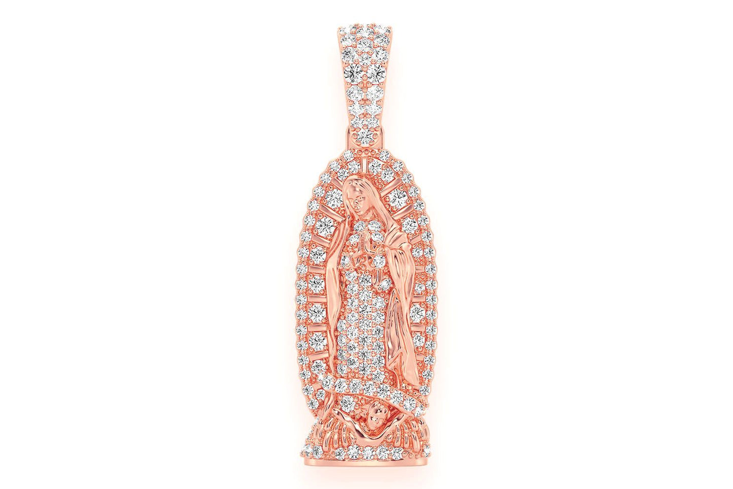 VIRGIN DE GUADALUPE DIAMOND PENDANT 14K SOLID GOLD 0.65CTW