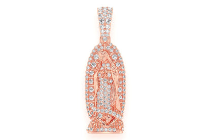 VIRGIN DE GUADALUPE DIAMOND PENDANT 14K SOLID GOLD 0.65CTW