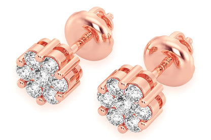 0.25CTW FLOWER STUD DIAMOND EARRINGS 14K SOLID GOLD