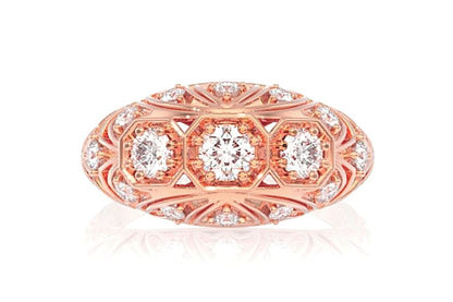 ART DECO INSPIRED GEOMETRIC FLORAL DIAMOND RING 14K SOLID GOLD 0.65CTW