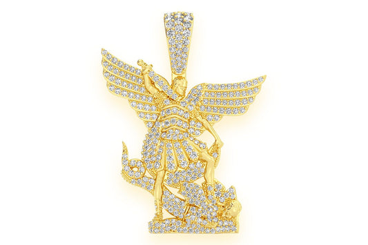 ARCHANGEL ST MICHAEL DIAMOND PENDANT 14K SOLID GOLD 1.50CTW