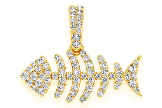 BARE BONE FISH DIAMOND PENDANT 14K SOLID GOLD 0.33CTW