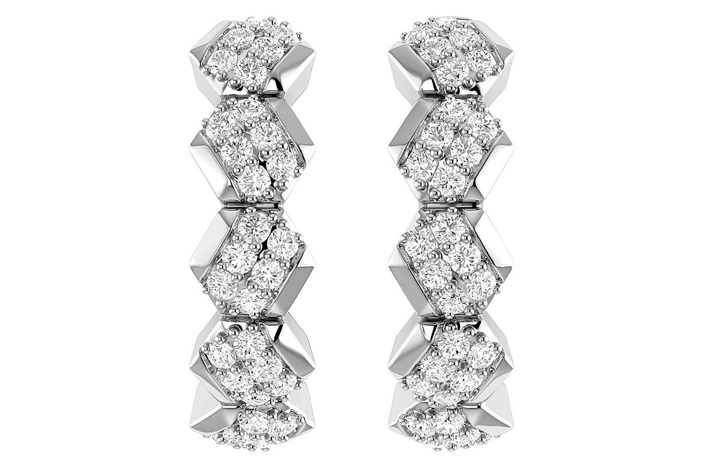 STAGGERED DIAMOND HOOP EARRINGS 14K SOLID GOLD 0.30CTW