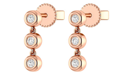TRIPLE BEZEL DIAMOND DANGLE EARRINGS 14K SOLID GOLD 0.15CTW