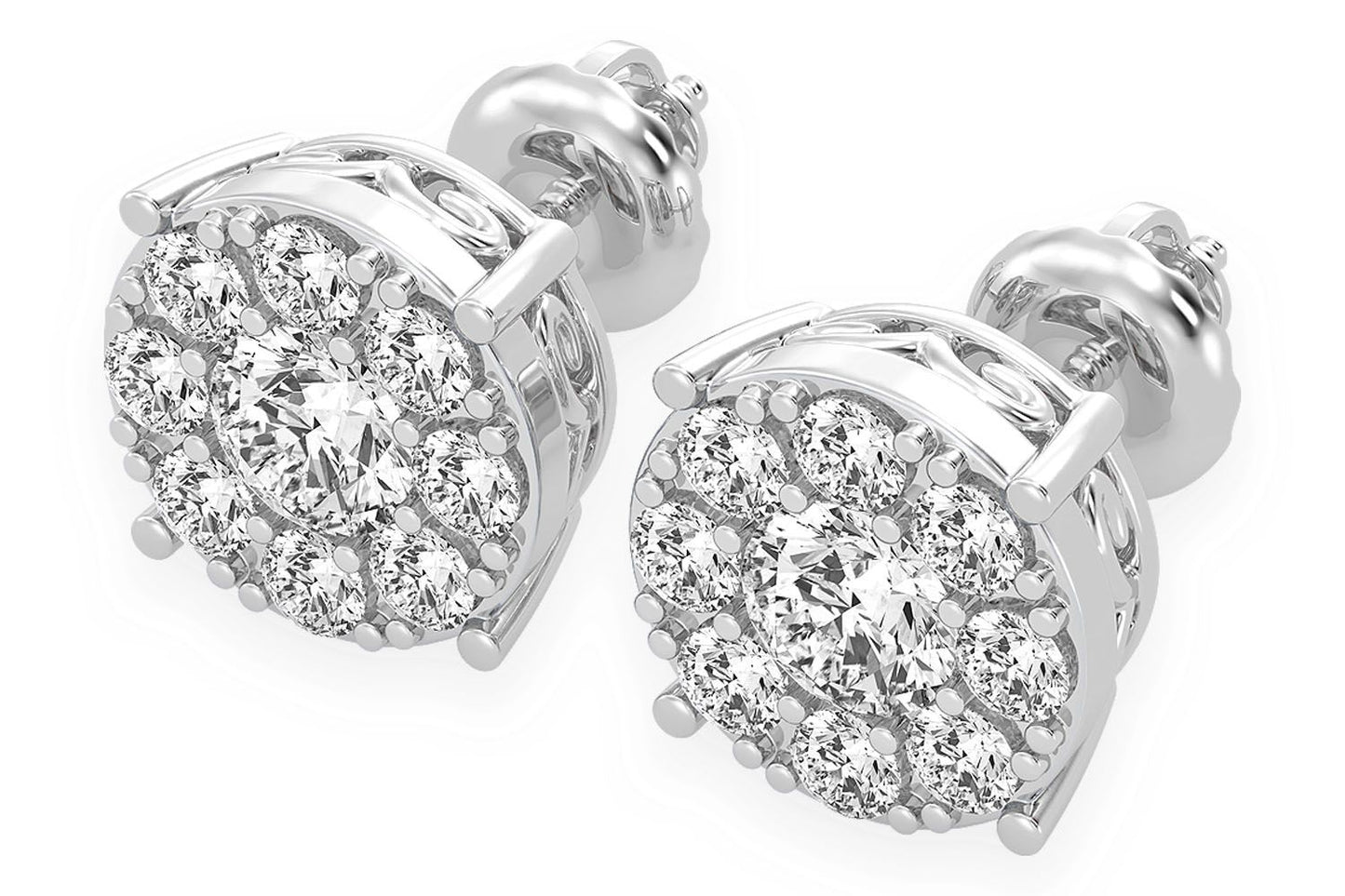 2.00CTW MOSAIC DIAMOND STUD EARRINGS 14K SOLID GOLD