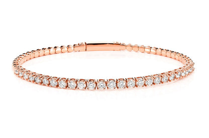 7PT PRONG SET DIAMOND FLEX TENNIS BANGLE BRACELET 14K SOLID GOLD 2.00CTW
