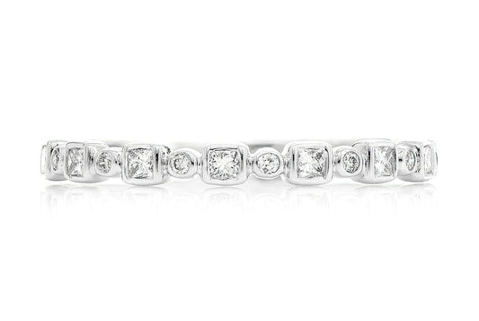 ROUND & PRINCESS DIAMOND BAND 14K SOLID GOLD 0.20CTW