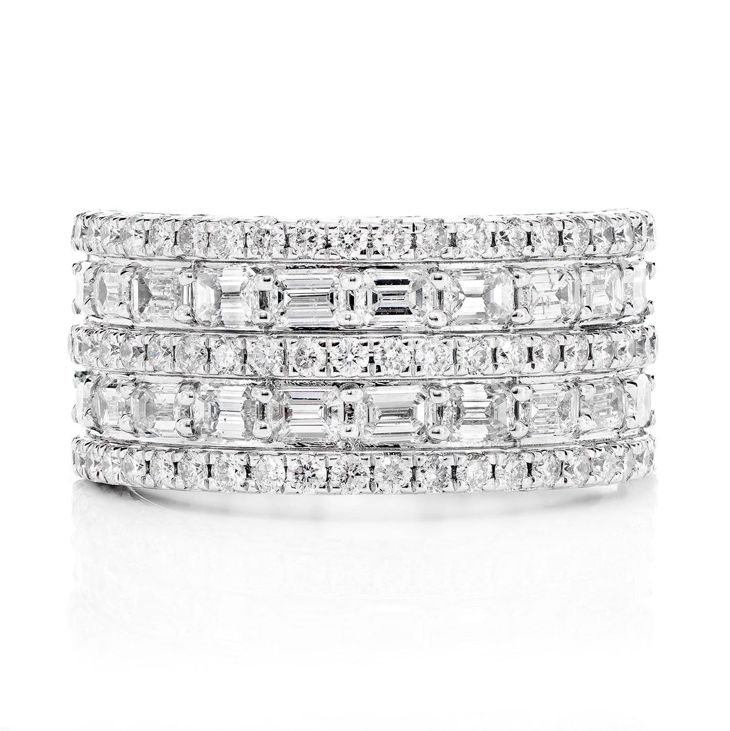 FIVE ROW BAGUETTE AND DIAMOND BAND RING 14K SOLID GOLD 4.00CTW
