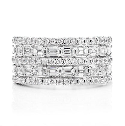 FIVE ROW BAGUETTE AND DIAMOND BAND RING 14K SOLID GOLD 4.00CTW