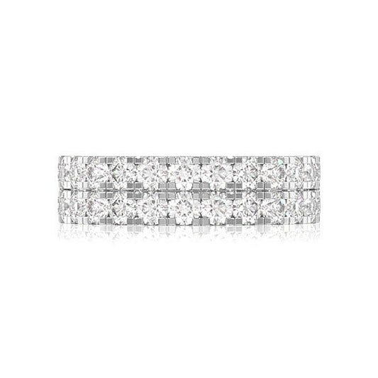 TWO ROW FRENCH SET DIAMOND BAND 14K SOLID GOLD 2.00CTW