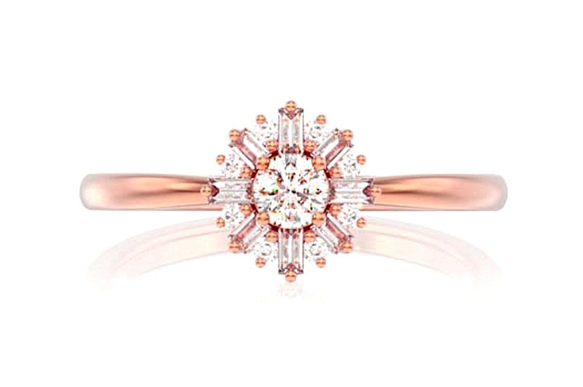 INEL ROTUND CU DIAMANTE, FORMAT BAGUETTE, AUR MASIV DE 14K, 0.35CT
