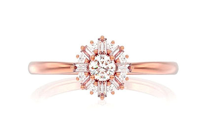 INEL ROTUND CU DIAMANTE, FORMAT BAGUETTE, AUR MASIV DE 14K, 0.35CT