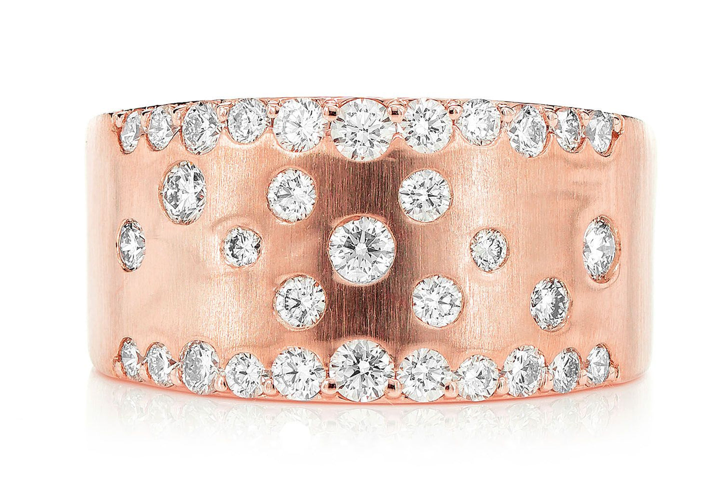 TWO ROW SCATTERED GYPSY SET DIAMOND BAND RING 14K SOLID GOLD 0.85CTW