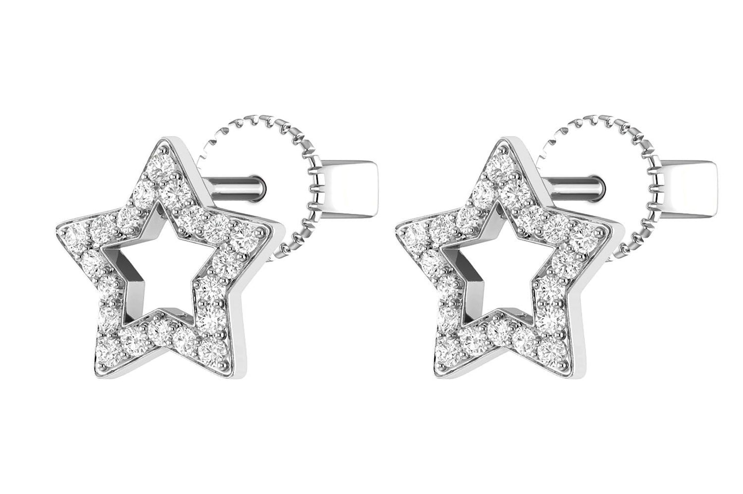 OPEN STAR DIAMOND STUD EARRINGS 14K SOLID GOLD 0.20CTW