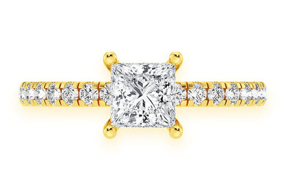 THINN - 0.75CT PRINCESS SOLITAIRE - ONE ROW UNDER HALO - DIAMOND ENGAGEMENT RING