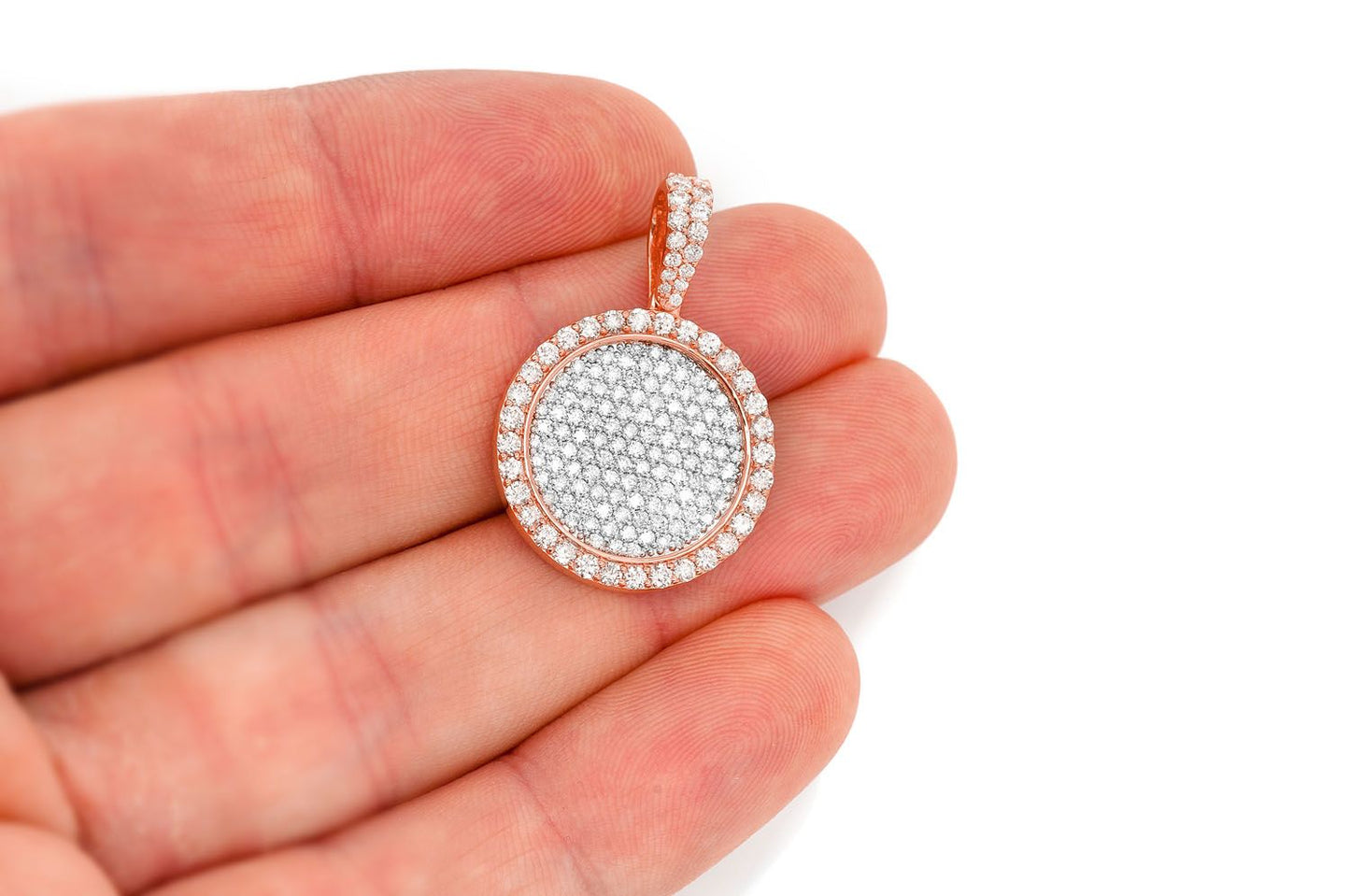 CIRCLE MEDALLION DIAMOND PENDANT 14K SOLID GOLD 2.00CTW