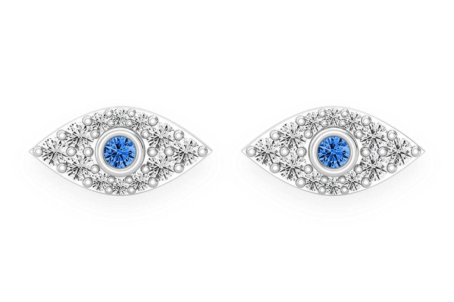 EVIL EYE STUD DIAMOND EARRINGS 14K SOLID GOLD 0.20CTW