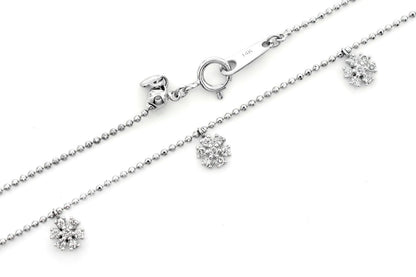 FLORAL DIAMOND STATION NECKLACE 14K SOLID GOLD 0.50CTW
